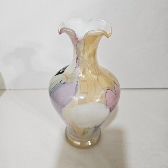 Murano Glass Arte Linea Mary Kristall Scalloped Tulip Rim Edge Vase Italy RARE - Picture 3 of 9